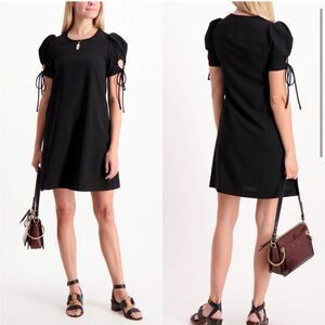 SEE BY CHLOÉ Ruched Pouf‎ Sleeve Black Mini Dress 36